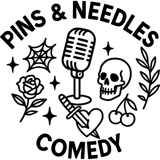Pins & Needles Comedy logo, black on white