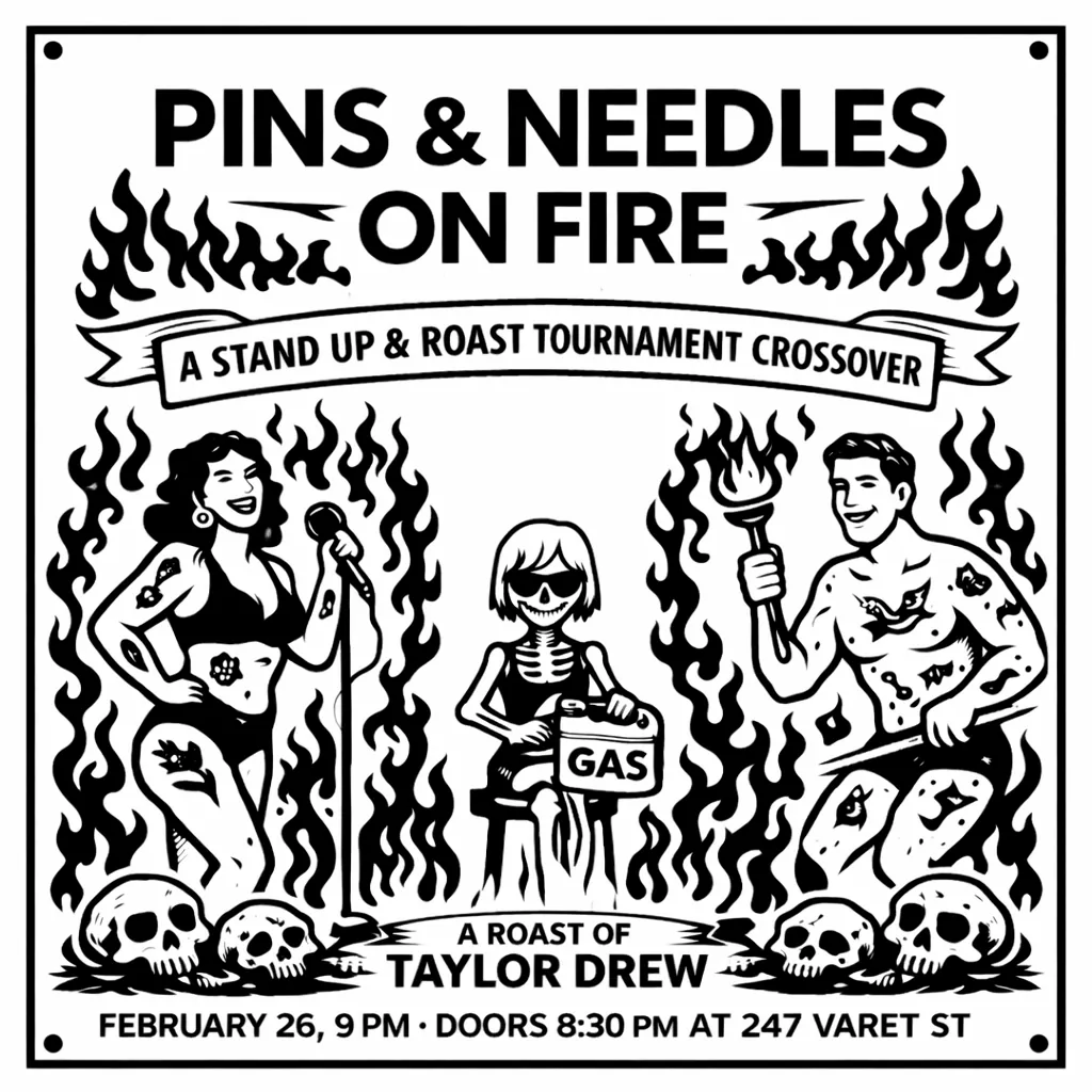 Taylor Drew roast night at Pins & Needles Comedy at Telephone, 247 Varet Street, New York City